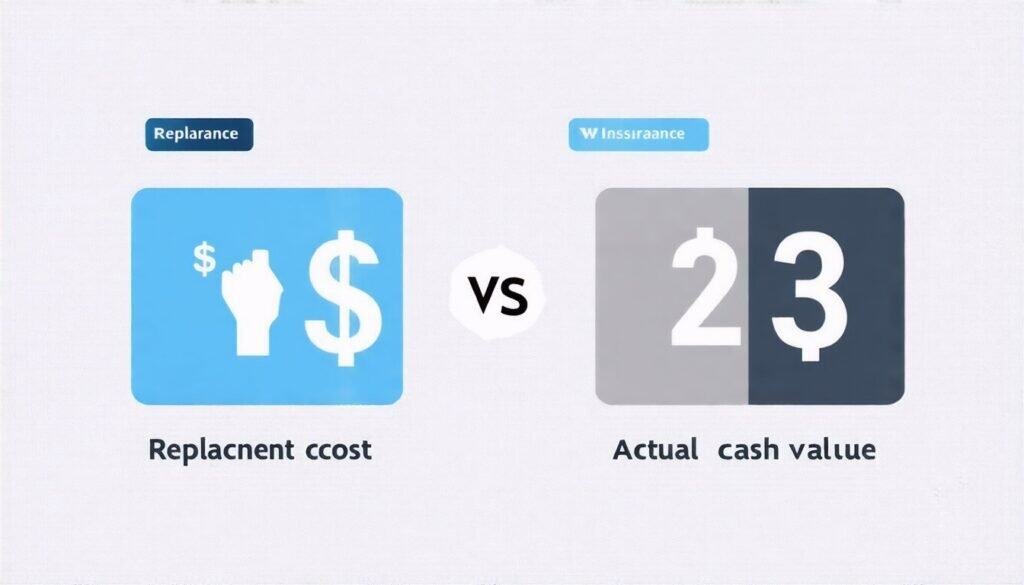 Chart comparing replacement cost coverage and actual cash value in fire insurance claims