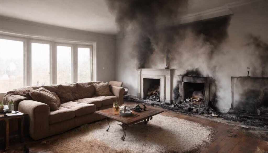 Smoke and soot damage inside a home after a fire