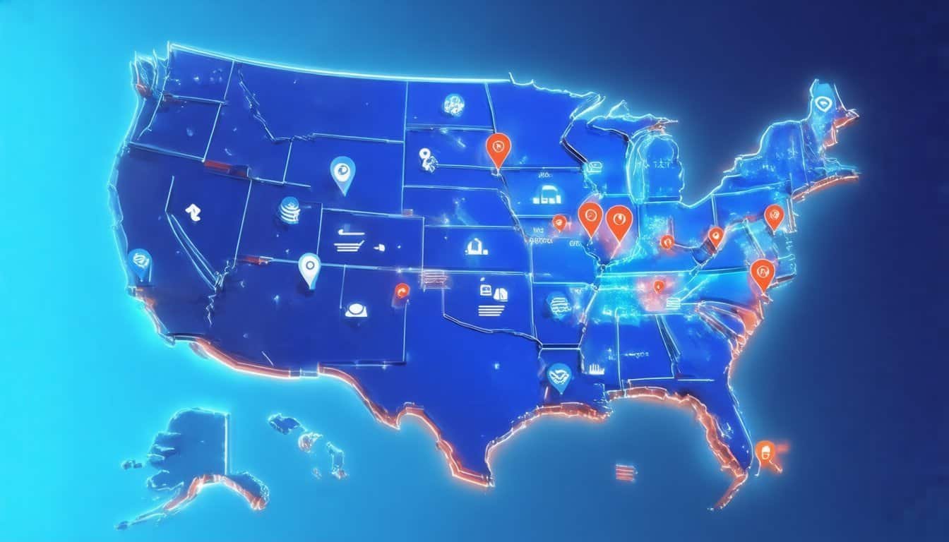 Map of the United States Glowing in blue