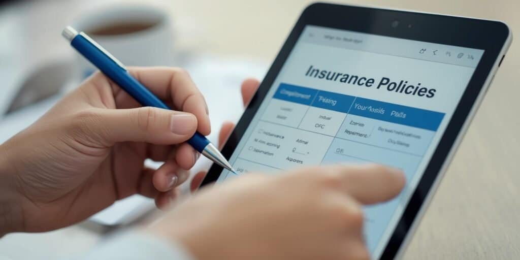 Looing at Insurance policy on a tablet 