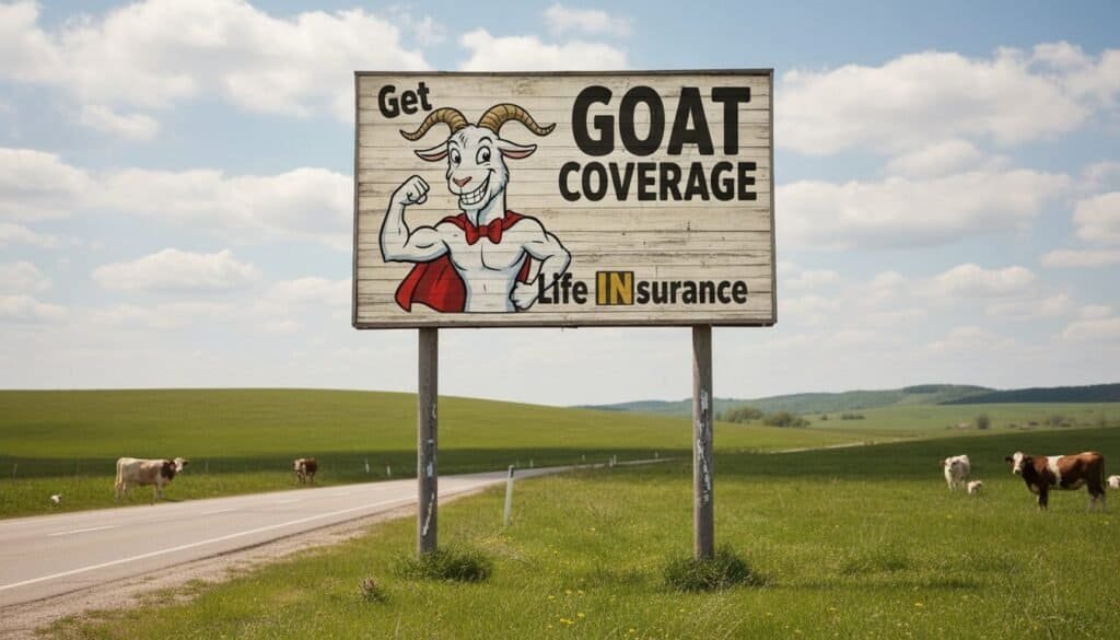 Compare car insurance quotes and save with GOAT Coverage sign on rural roadside.